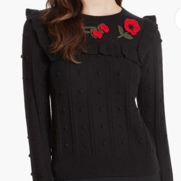 kate spade Sweaters - Kate Spade NY POPPY Black Sweater with Red Floral Embroidery